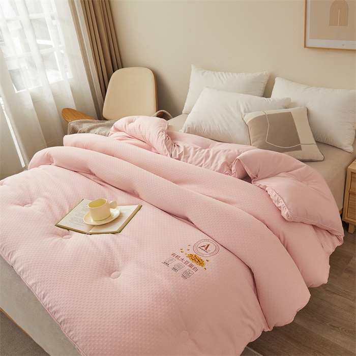 91家纺网 家纺一手货源 找家纺 伊被源 2023秋冬新款A类母婴级有机抗菌大豆蛋白被 被子被芯---华夫格田园 豆沙