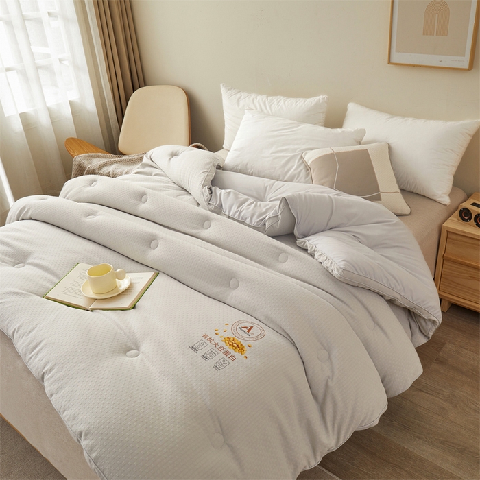 91家纺网 家纺一手货源 找家纺 伊被源 2023秋冬新款A类母婴级有机抗菌大豆蛋白被 被子被芯---华夫格田园 灰色
