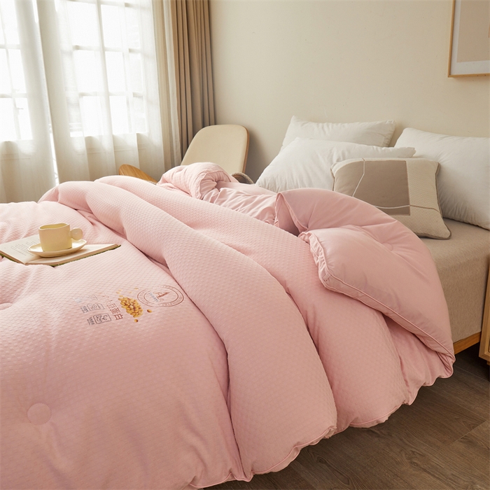 91家纺网 家纺一手货源 找家纺 伊被源 2023秋冬新款A类母婴级有机抗菌大豆蛋白被 被子被芯---华夫格田园 豆沙