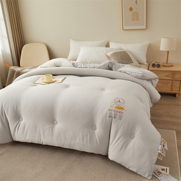 91家纺网 家纺一手货源 找家纺 伊被源 2023秋冬新款A类母婴级有机抗菌大豆蛋白被 被子被芯---华夫格田园 灰色