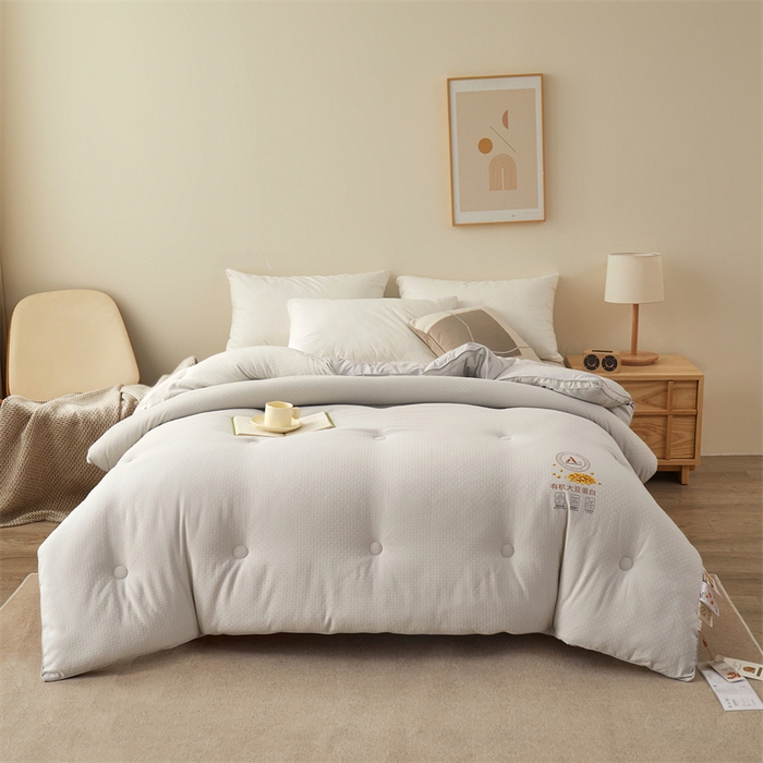 91家纺网 家纺一手货源 找家纺 伊被源 2023秋冬新款A类母婴级有机抗菌大豆蛋白被 被子被芯---华夫格田园 灰色