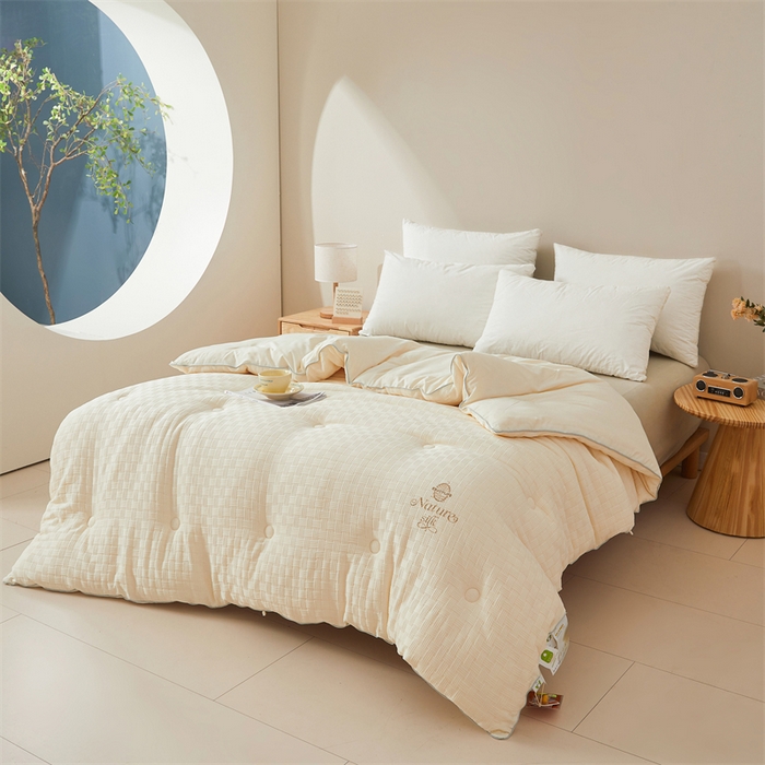 91家纺网 家纺一手货源 找家纺 伊被源 2023秋冬新款A类黄金蚕蛹蛋白被 被子被芯---华夫格针织 白色