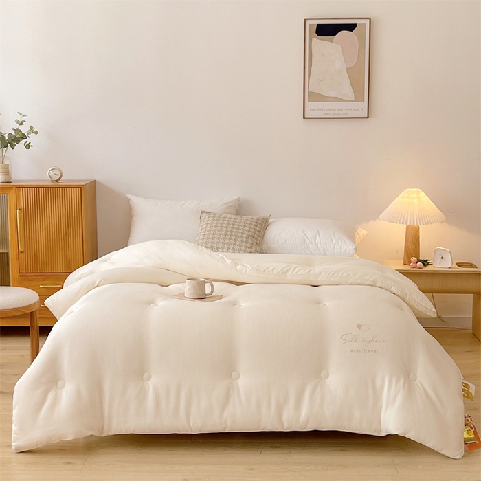 91家纺网 家纺一手货源 找家纺 伊被源 2023秋冬新款A类黄金蚕蛹蛋白被 被子被芯---华夫格点点 白色