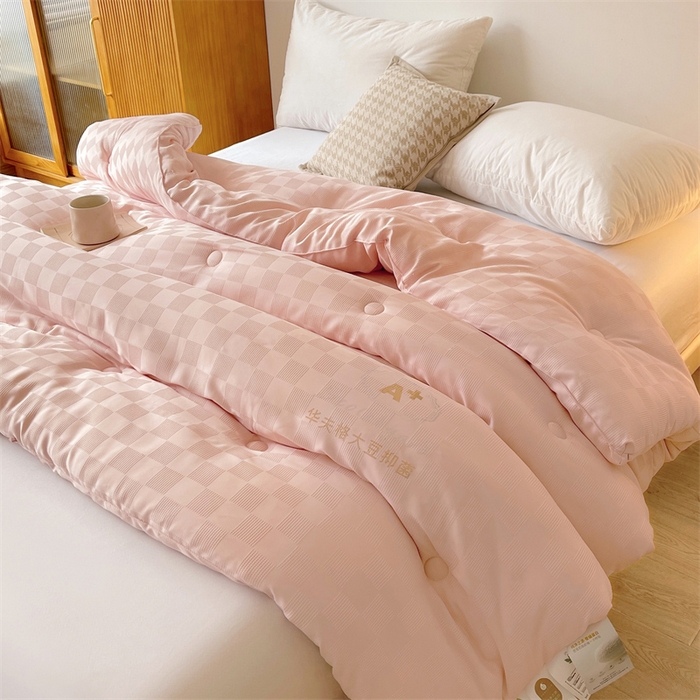 91家纺网 家纺一手货源 找家纺 伊被源 2023秋冬新款A类母婴级有机抗菌大豆蛋白被 被子被芯---华夫格魔方 玉色