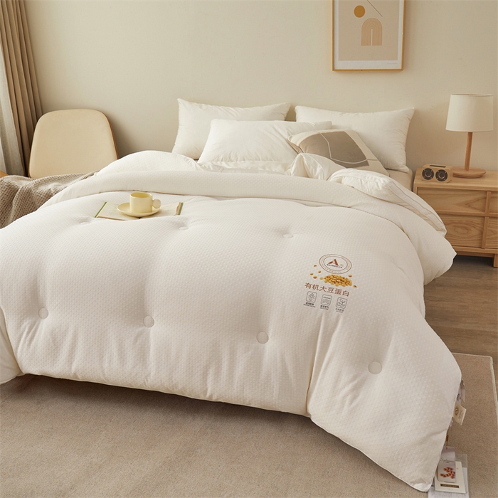91家纺网 家纺一手货源 找家纺 伊被源 2023秋冬新款A类母婴级有机抗菌大豆蛋白被 被子被芯---华夫格田园 白色