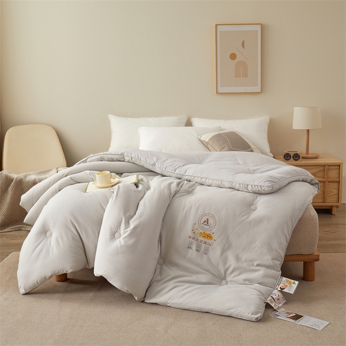 91家纺网 家纺一手货源 找家纺 伊被源 2023秋冬新款A类母婴级有机抗菌大豆蛋白被 被子被芯---华夫格田园 灰色