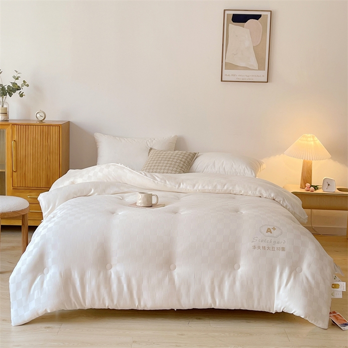 91家纺网 家纺一手货源 找家纺 伊被源 2023秋冬新款A类母婴级有机抗菌大豆蛋白被 被子被芯---华夫格魔方 白色