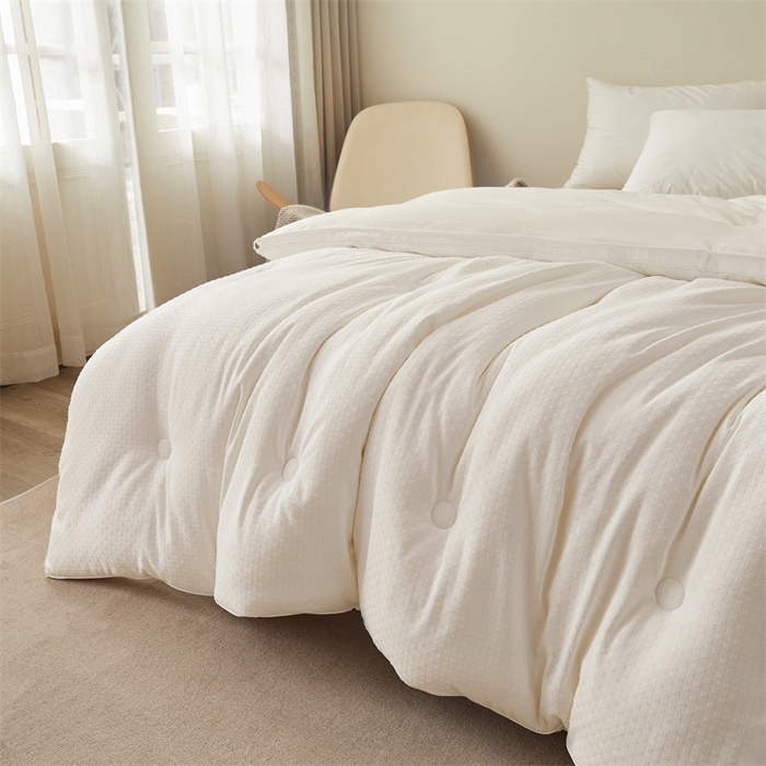 91家纺网 家纺一手货源 找家纺 伊被源 2023秋冬新款A类母婴级有机抗菌大豆蛋白被 被子被芯---华夫格田园 白色