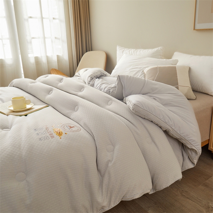 91家纺网 家纺一手货源 找家纺 伊被源 2023秋冬新款A类母婴级有机抗菌大豆蛋白被 被子被芯---华夫格田园 灰色