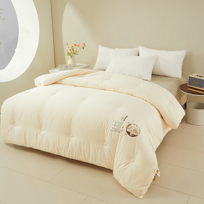 91家纺网 家纺一手货源 找家纺 伊被源 2023秋冬新款A类黄金蚕蛹蛋白被 被子被芯---千鸟格  白色