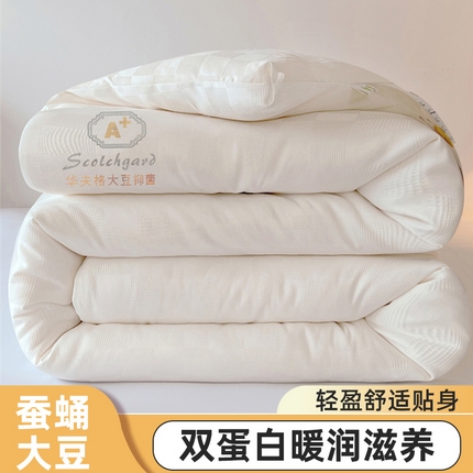 伊被源 2023秋冬新款A类母婴级有机抗菌大豆蛋白被 被子被芯---华夫格魔方 白色