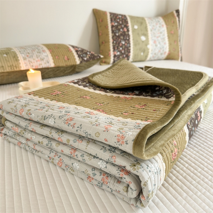 91家纺网 家纺一手货源 找家纺 星期八 2023新款棉加绒床盖三件套 玫瑰花园