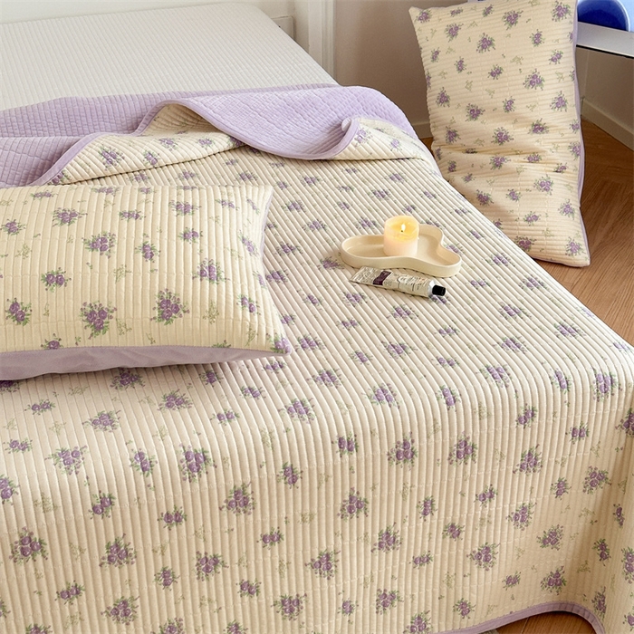 91家纺网 家纺一手货源 找家纺 星期八 2023新款棉加绒床盖三件套 紫藤
