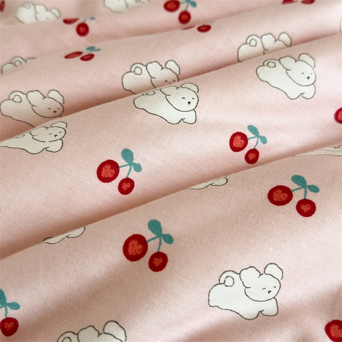 91家纺网 家纺一手货源 找家纺 星期八 2023新款全棉花边豆豆被 樱桃兔