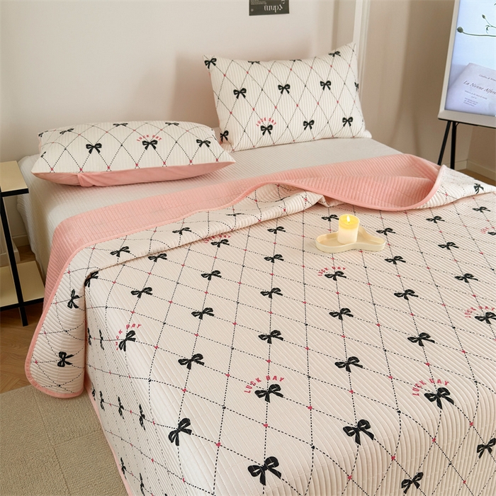 91家纺网 家纺一手货源 找家纺 星期八 2023新款棉加绒床盖三件套 蝴蝶结