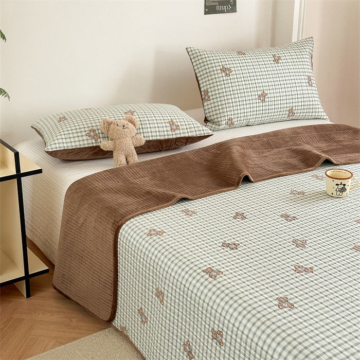 91家纺网 家纺一手货源 找家纺 星期八 2023新款棉加绒床盖三件套 格子熊