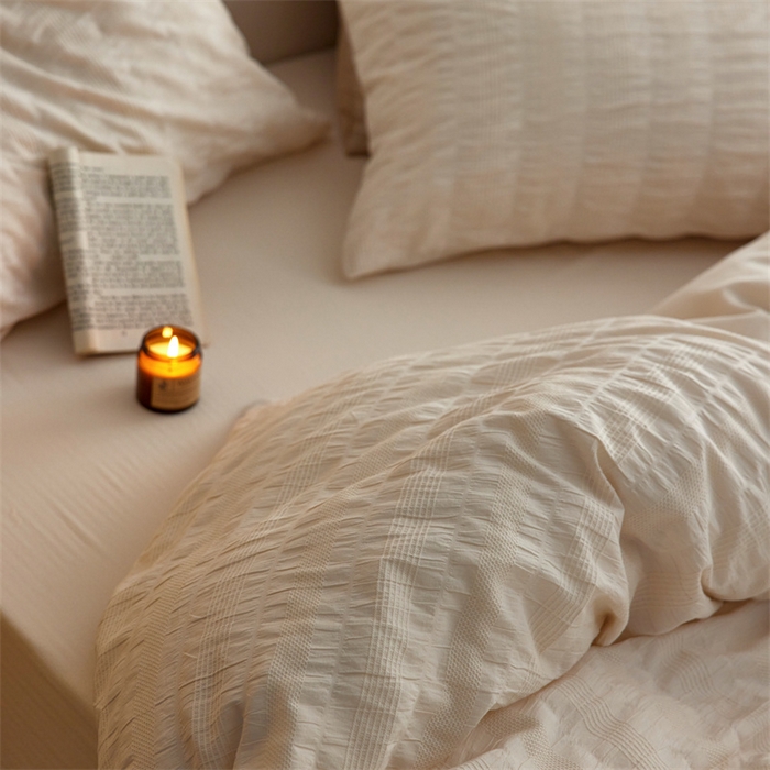 91家纺网 家纺一手货源 找家纺 梦享生活家居 2023新款提花四件套-侘寂风 泡泡纱-米白