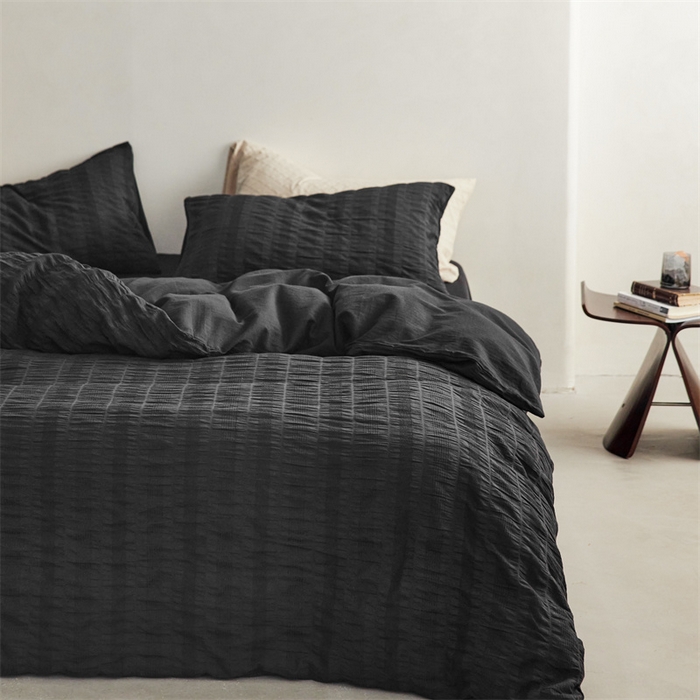 91家纺网 家纺一手货源 找家纺 梦享生活家居 2023新款提花四件套-侘寂风 泡泡纱-黑