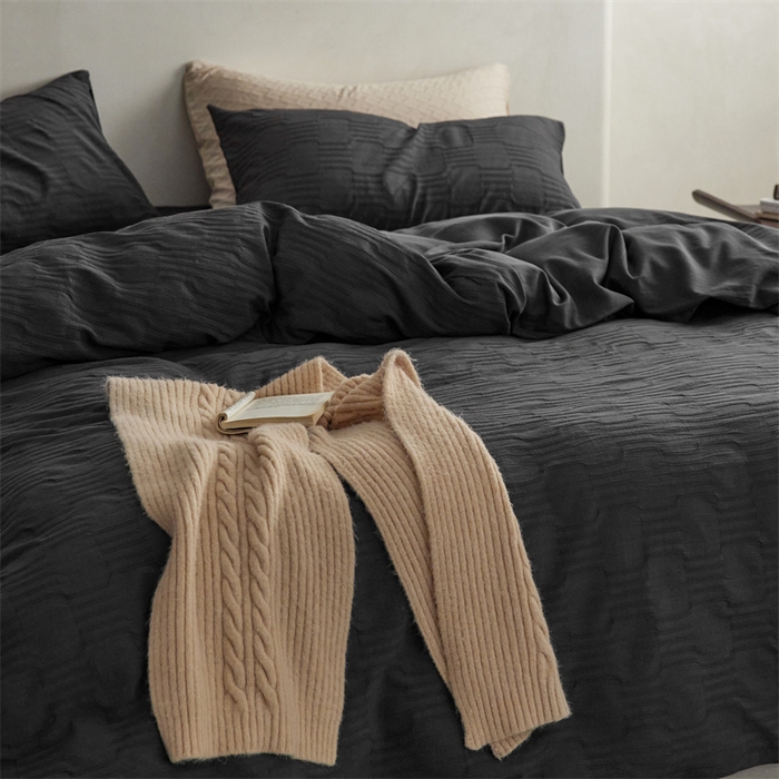 91家纺网 家纺一手货源 找家纺 梦享生活家居 2023新款提花四件套-侘寂风 肌理纹-灰