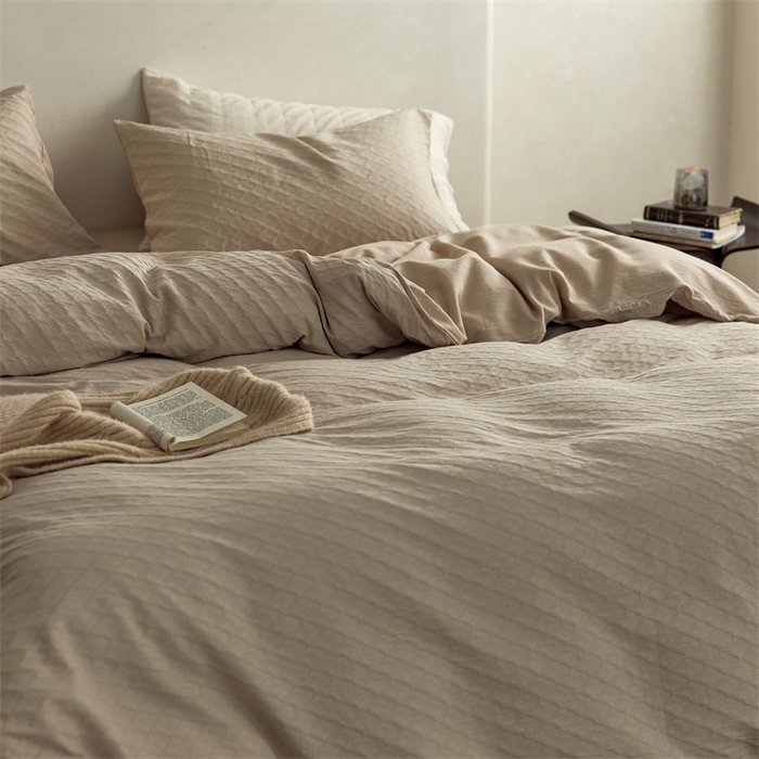 91家纺网 家纺一手货源 找家纺 梦享生活家居 2023新款提花四件套-侘寂风 肌理纹-米