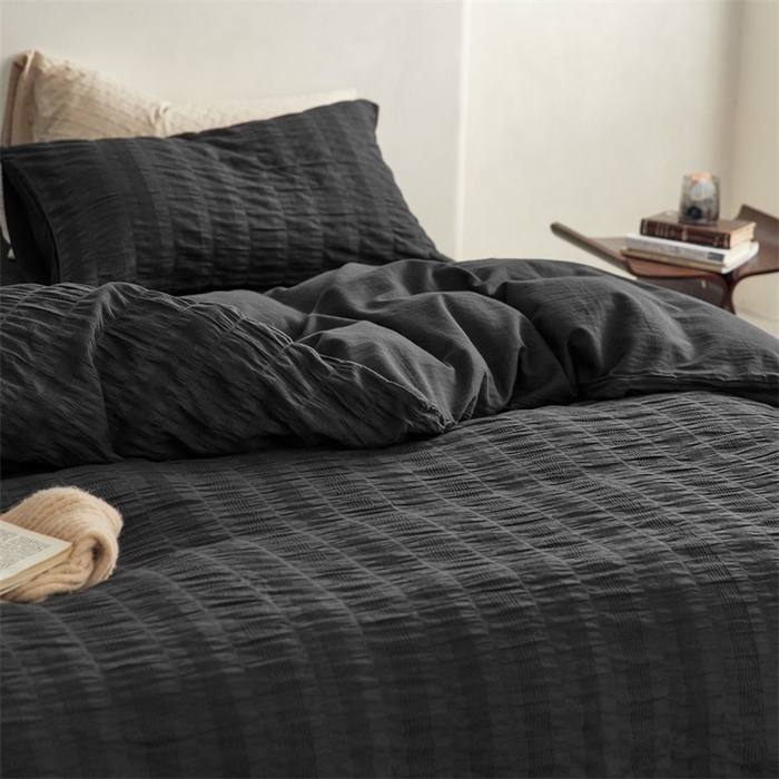 91家纺网 家纺一手货源 找家纺 梦享生活家居 2023新款提花四件套-侘寂风 泡泡纱-黑