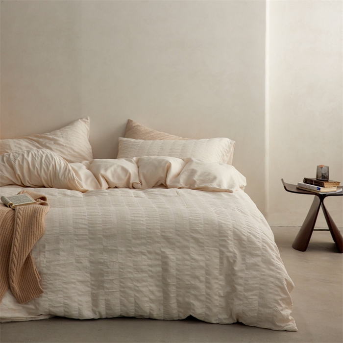 91家纺网 家纺一手货源 找家纺 梦享生活家居 2023新款提花四件套-侘寂风 泡泡纱-米白