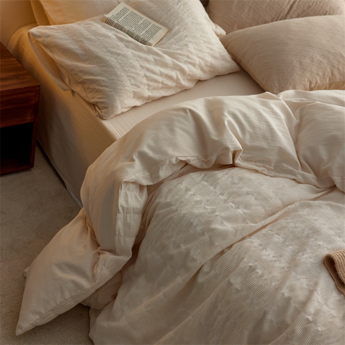 91家纺网 家纺一手货源 找家纺 梦享生活家居 2023新款提花四件套-侘寂风 泡泡纱-米白