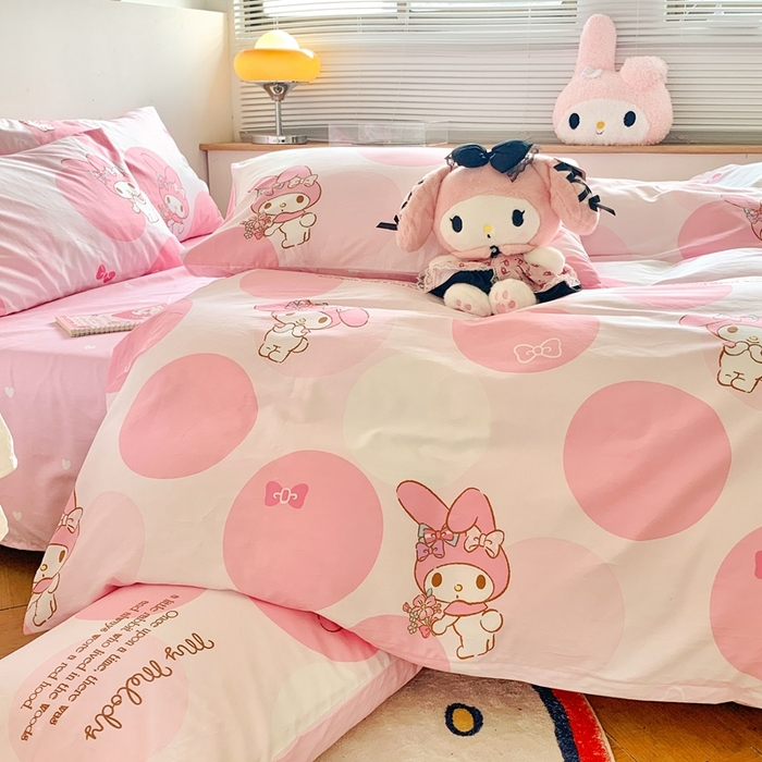 91家纺网 家纺一手货源 找家纺 朵希曼 2025新款全棉三丽鸥卡通印花系列四件套 圈圈美乐蒂