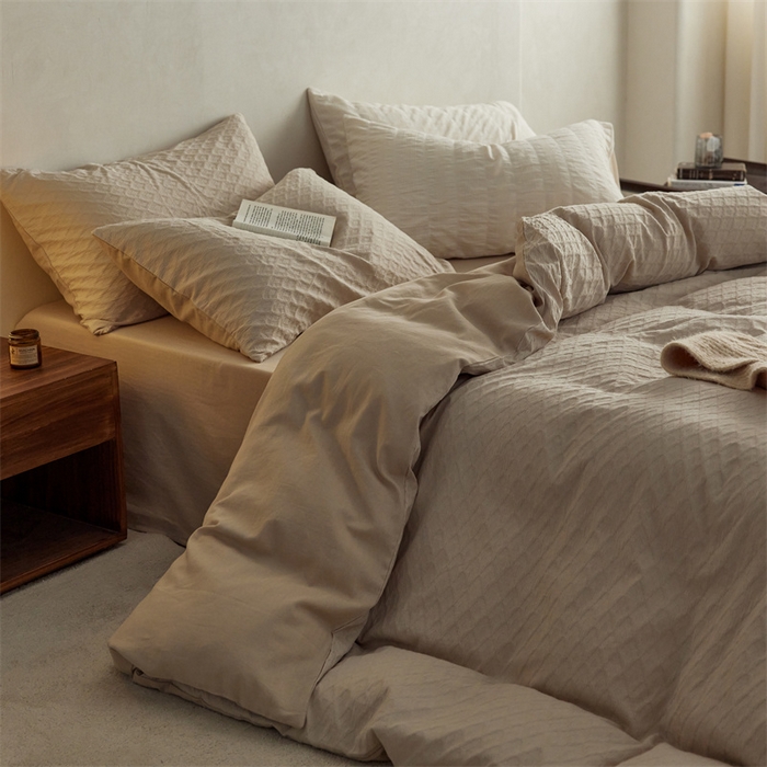 91家纺网 家纺一手货源 找家纺 梦享生活家居 2023新款提花四件套-侘寂风 肌理纹-米