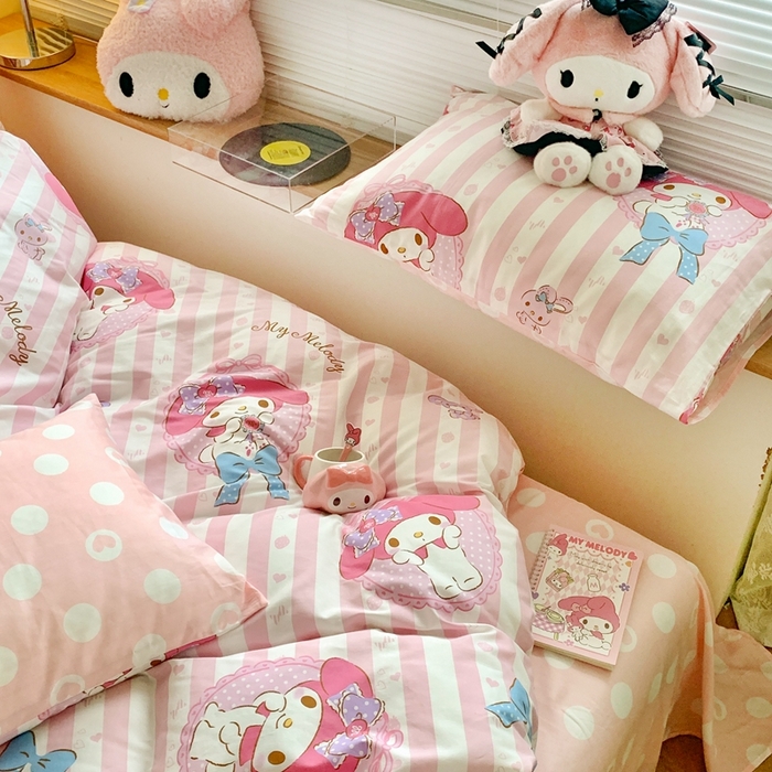 91家纺网 家纺一手货源 找家纺 朵希曼 2025新款全棉三丽鸥卡通印花系列四件套 甜甜美乐蒂