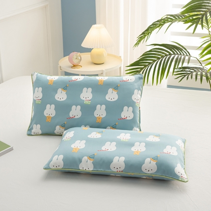 萌番宝 2023新款全棉儿童60支枕芯枕套午睡枕A类双面枕 吸管兔