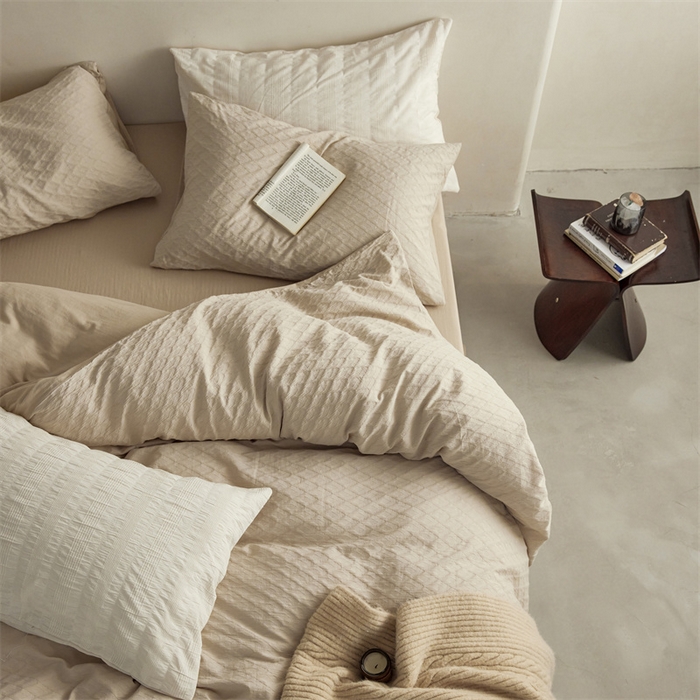 91家纺网 家纺一手货源 找家纺 梦享生活家居 2023新款提花四件套-侘寂风 肌理纹-米