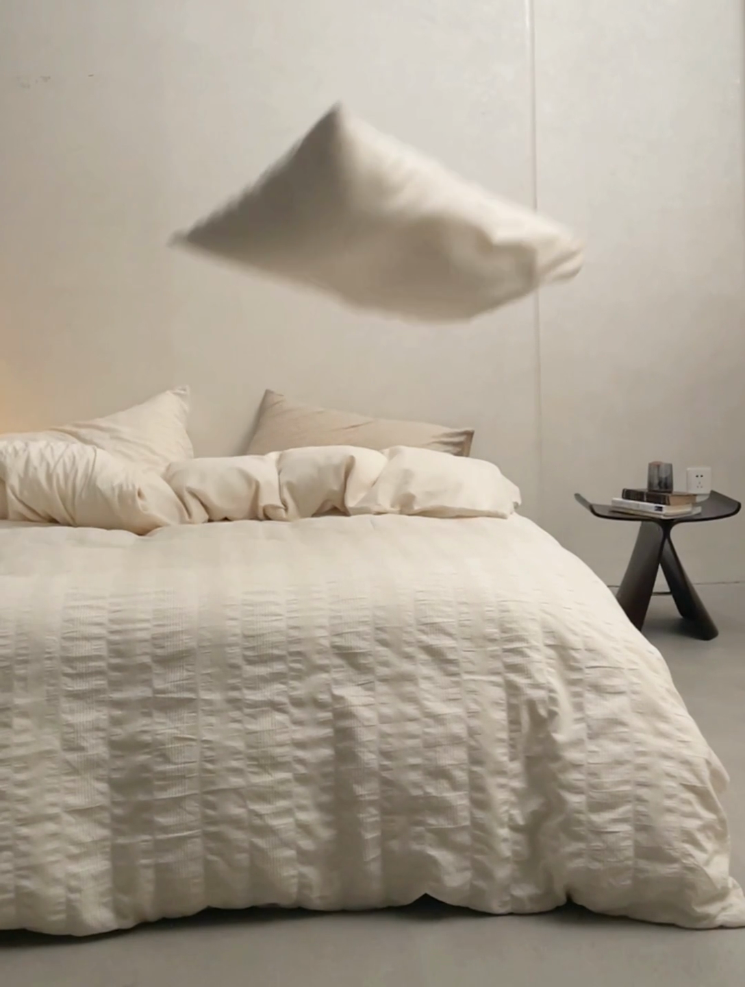 91家纺网 家纺一手货源 找家纺 梦享生活家居 2023新款提花四件套-侘寂风 泡泡纱-米白