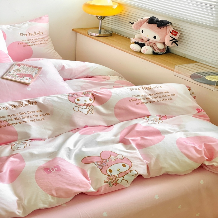 91家纺网 家纺一手货源 找家纺 朵希曼 2025新款全棉三丽鸥卡通印花系列四件套 圈圈美乐蒂