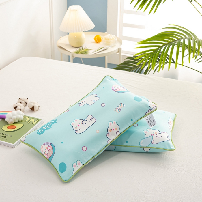 91家纺网 家纺一手货源 找家纺 萌番宝 2023新款全棉儿童60支枕芯枕套午睡枕A类双面枕 囧囧兔