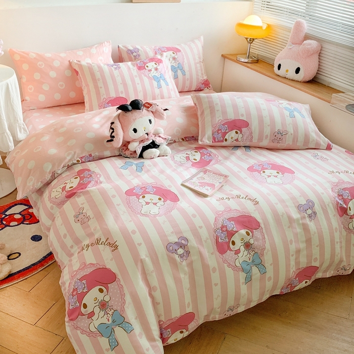 91家纺网 家纺一手货源 找家纺 朵希曼 2025新款全棉三丽鸥卡通印花系列四件套 甜甜美乐蒂