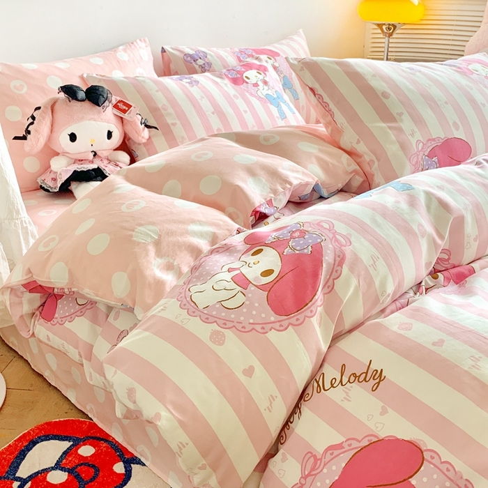 91家纺网 家纺一手货源 找家纺 朵希曼 2025新款全棉三丽鸥卡通印花系列四件套 甜甜美乐蒂