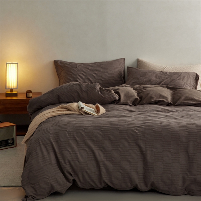 91家纺网 家纺一手货源 找家纺 梦享生活家居 2023新款提花四件套-侘寂风 肌理纹-咖色