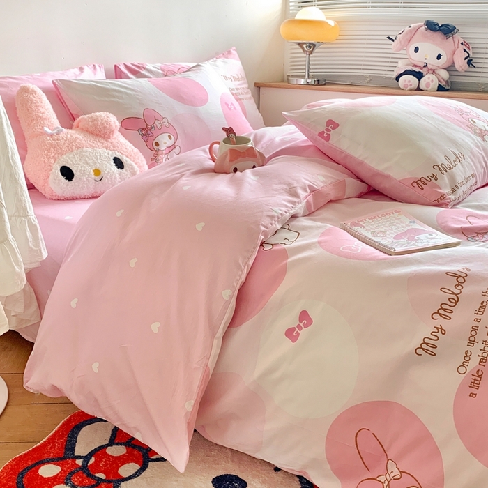 91家纺网 家纺一手货源 找家纺 朵希曼 2025新款全棉三丽鸥卡通印花系列四件套 圈圈美乐蒂