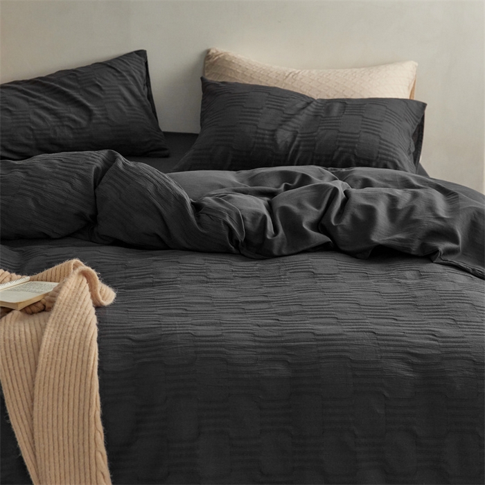 91家纺网 家纺一手货源 找家纺 梦享生活家居 2023新款提花四件套-侘寂风 肌理纹-灰