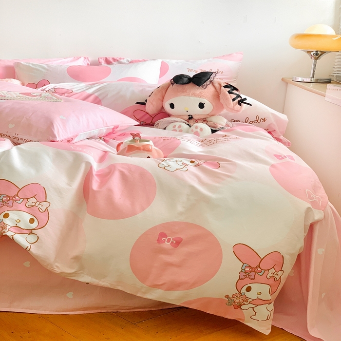 91家纺网 家纺一手货源 找家纺 朵希曼 2025新款全棉三丽鸥卡通印花系列四件套 圈圈美乐蒂