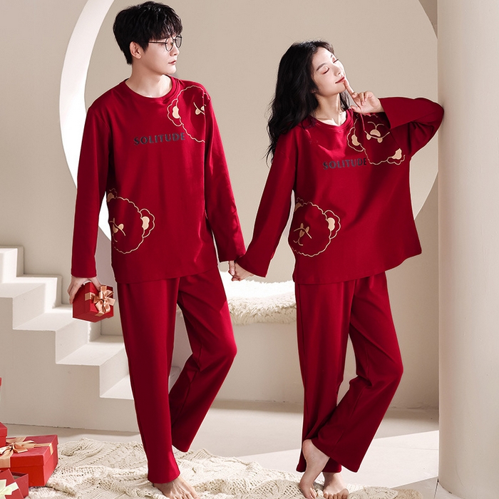 91家纺网 家纺一手货源 找家纺 （总）洛兰沙家居馆【只代发】【只代发】 2023新款结婚喜庆情侣睡袍纯棉长袖春秋本命年新娘睡衣红色男女士家居服