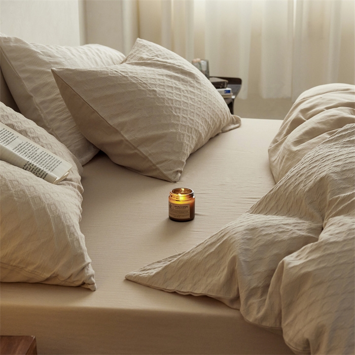 91家纺网 家纺一手货源 找家纺 梦享生活家居 2023新款提花四件套-侘寂风 肌理纹-米