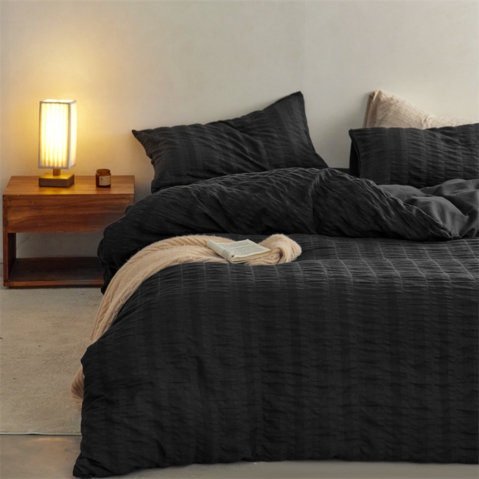 91家纺网 家纺一手货源 找家纺 梦享生活家居 2023新款提花四件套-侘寂风 泡泡纱-黑