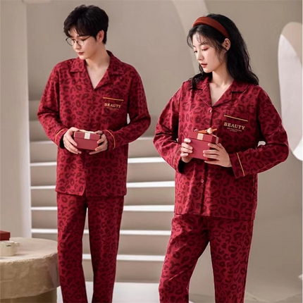 91家纺网 家纺一手货源 找家纺 洛兰沙家居馆【只代发】【只代发】 2023新款结婚喜庆情侣睡袍纯棉长袖春秋本命年新娘睡衣红色男女士家居服 红色男2321