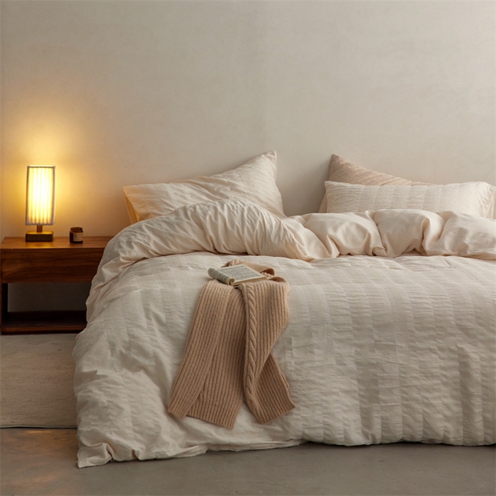 91家纺网 家纺一手货源 找家纺 梦享生活家居 2023新款提花四件套-侘寂风 泡泡纱-米白