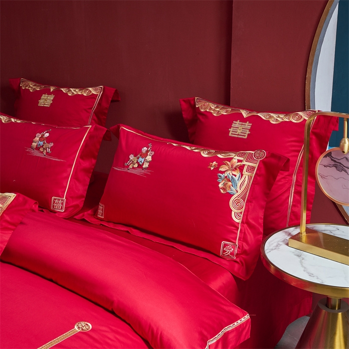 91家纺网 家纺一手货源 找家纺 高大尚婚庆馆 2023秋冬新款长绒棉多件套囍嫁系列 百子闹喜