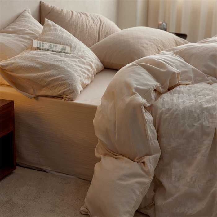 91家纺网 家纺一手货源 找家纺 梦享生活家居 2023新款提花四件套-侘寂风 泡泡纱-米白