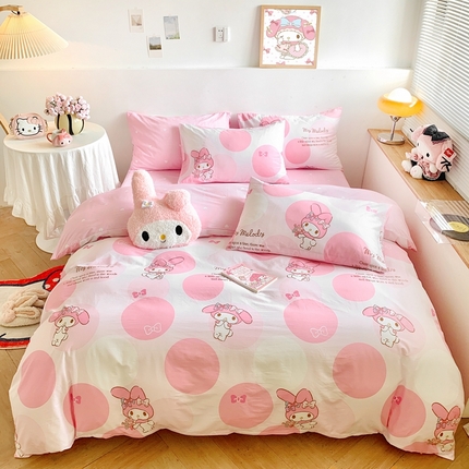 91家纺网 家纺一手货源 找家纺 朵希曼 2025新款全棉三丽鸥卡通印花系列四件套 圈圈美乐蒂