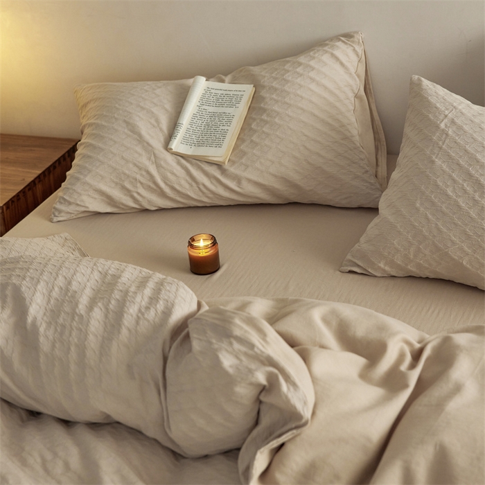 91家纺网 家纺一手货源 找家纺 梦享生活家居 2023新款提花四件套-侘寂风 肌理纹-米